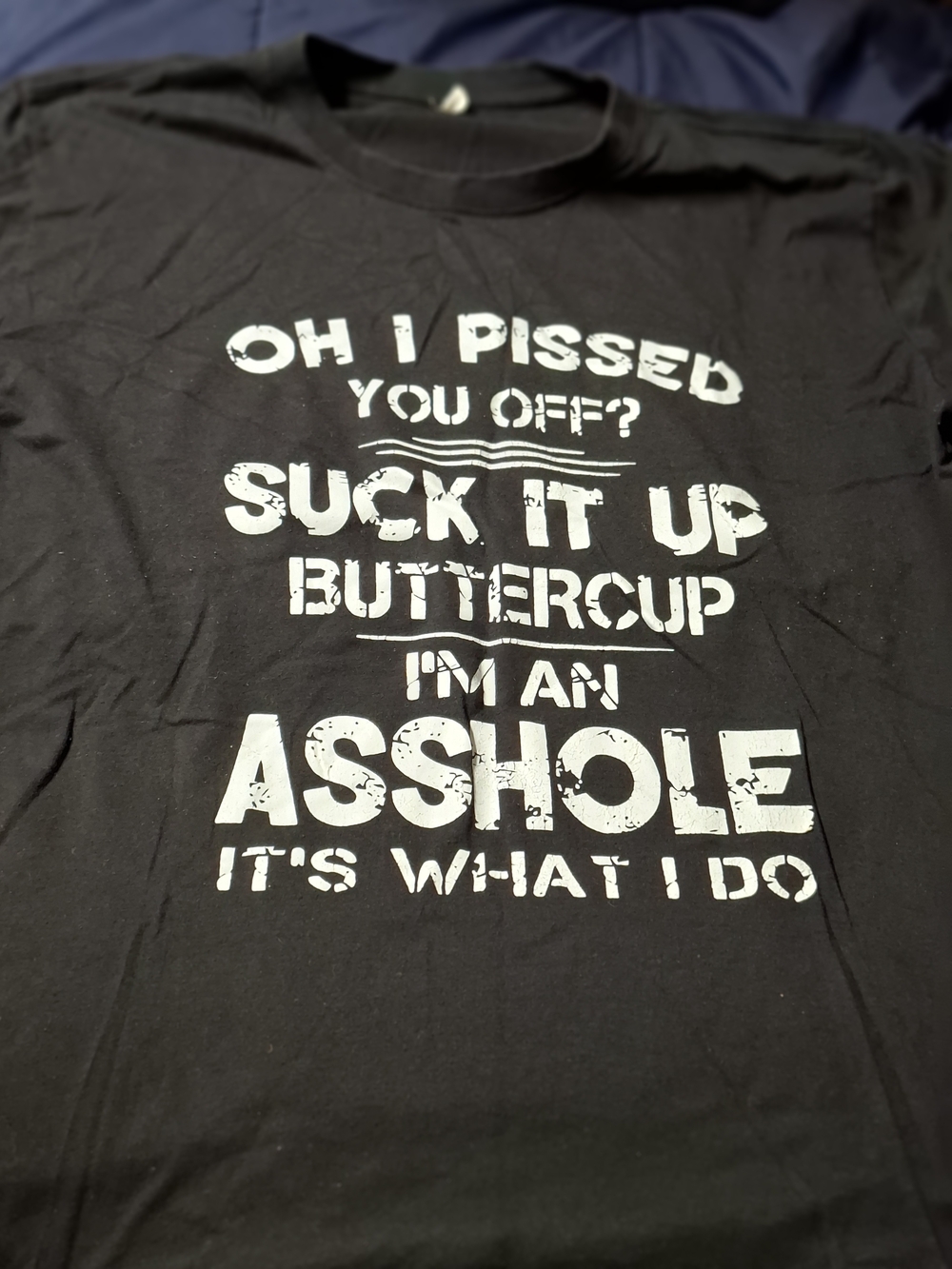 Black Graphic Tee with Bold White Slogan